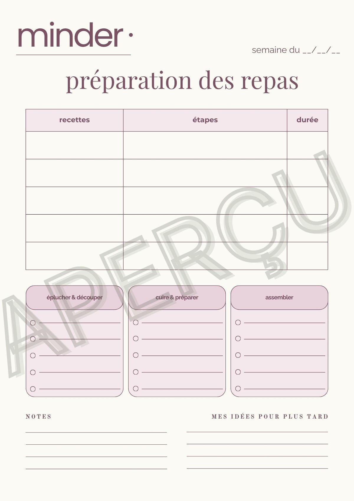 Préparation des repas - Template | Minder