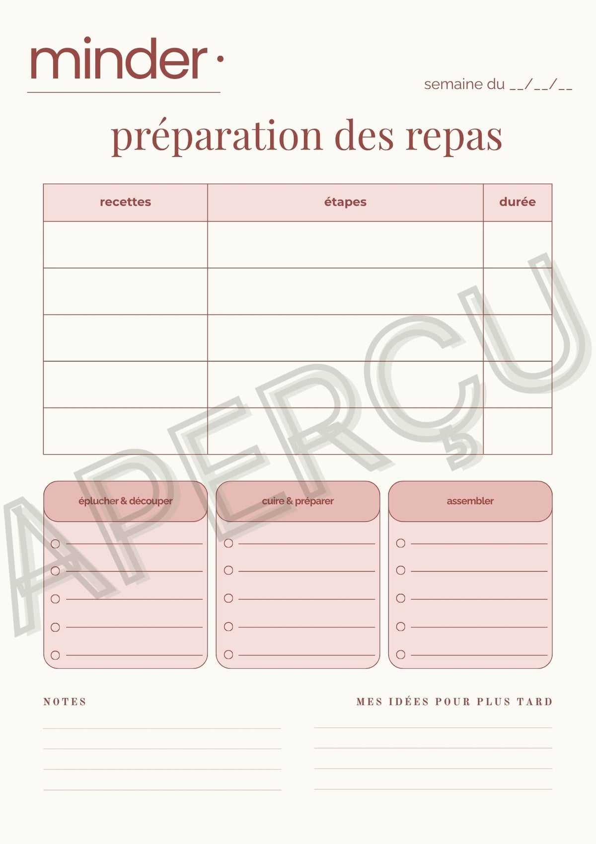 Préparation des repas - Template | Minder