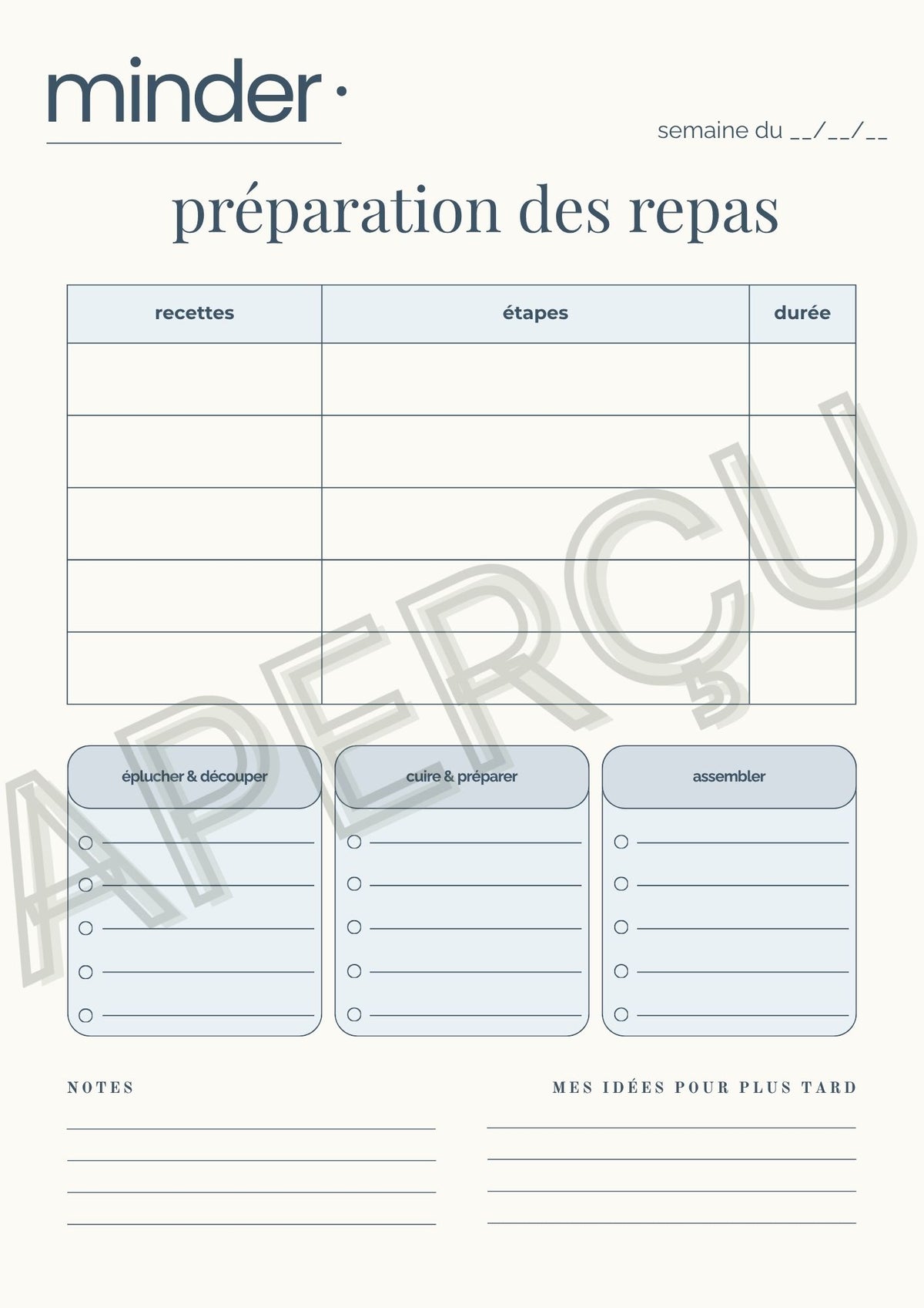 Préparation des repas - Template | Minder
