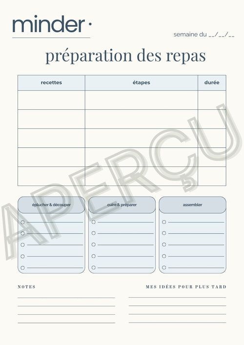 Préparation des repas - Template | Minder