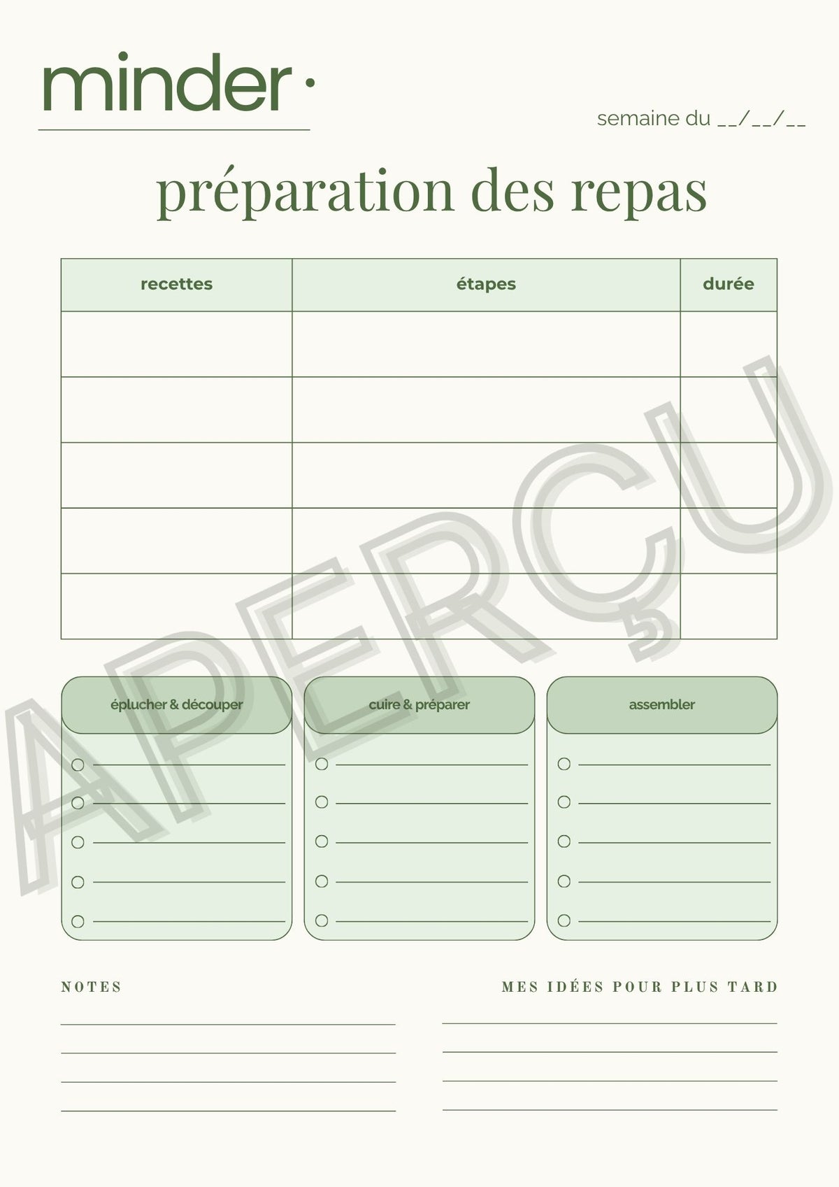 Préparation des repas - Template | Minder