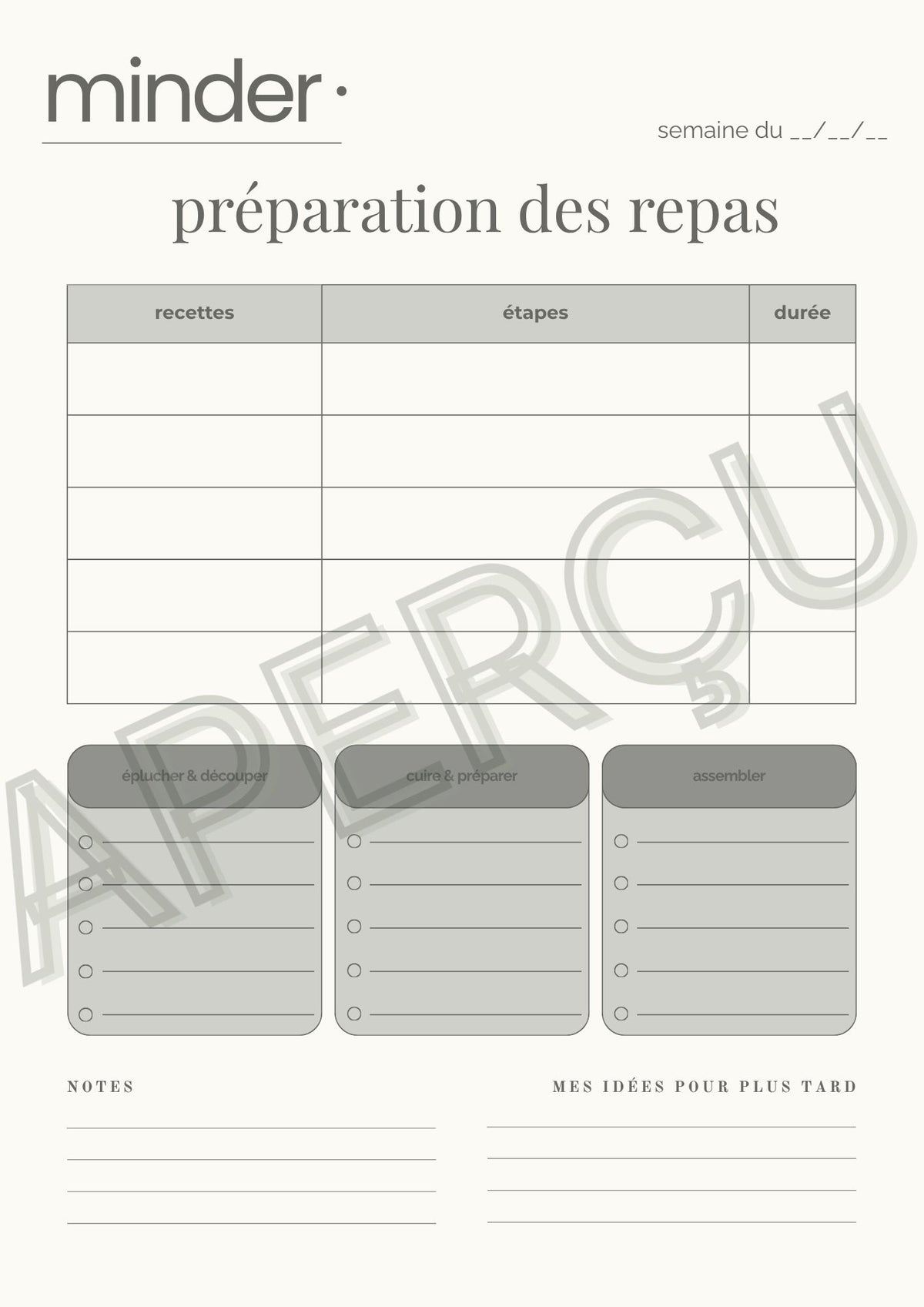 Préparation des repas - Template | Minder