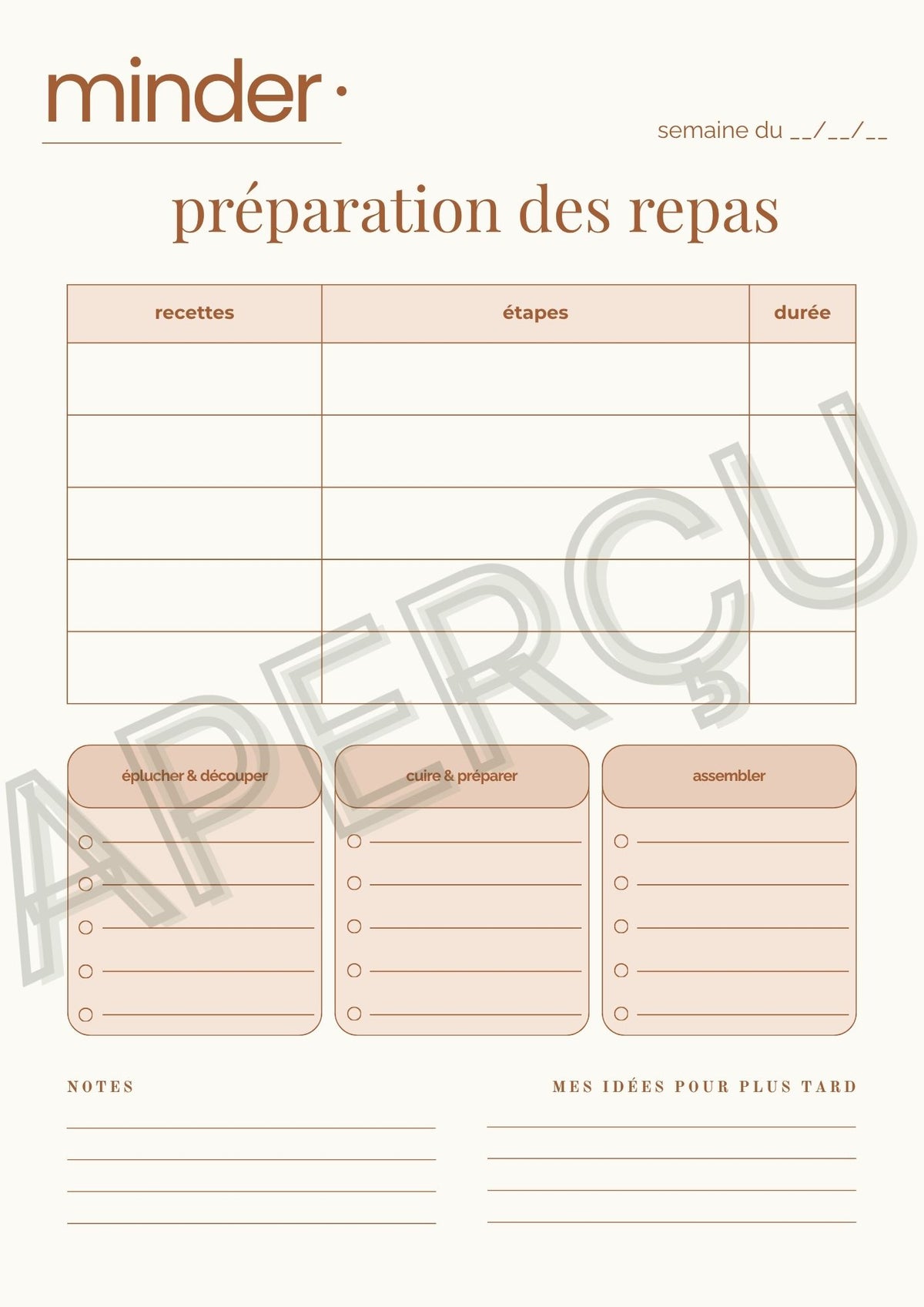 Préparation des repas - Template | Minder